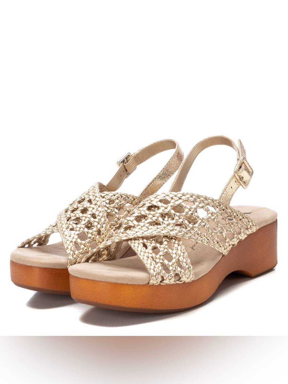 NWT WOMEN'S SANDAL XTI metallic gold crochet braided bohemian coastal size EU 38